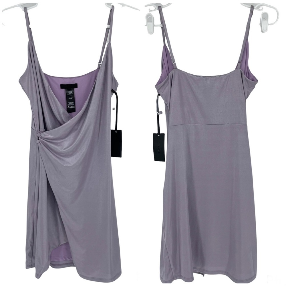HOURS NWT REVOLVE FAUX WRAP STYLE MINI DRESS PURPLE SHIMMER